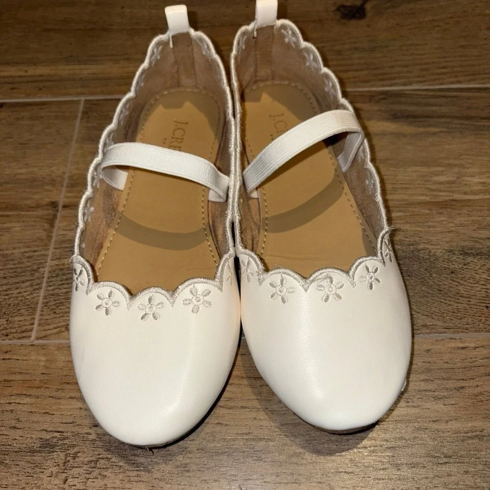 J. Crew Girls Scallop Ballerina Slipper Cream Slip On Dress Shoes Size 13‎